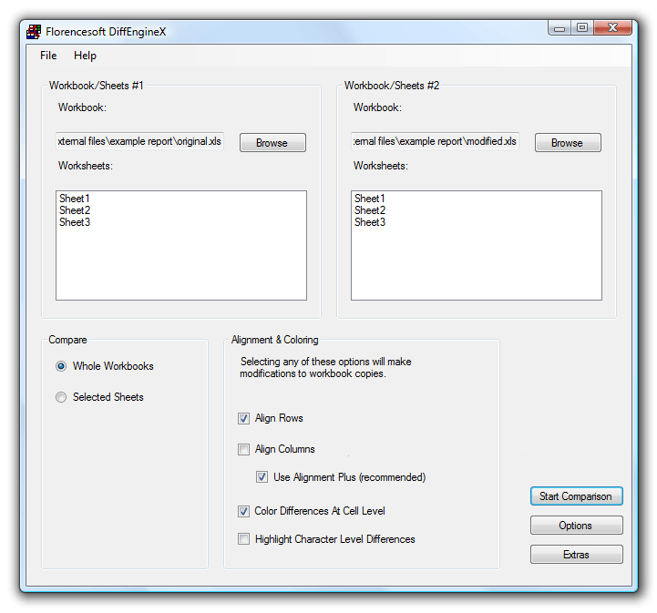 DiffEngineX Compares Excel Workbooks Main user interface screenshot